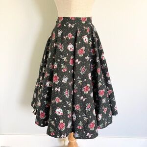 Hell Bunny Cotton Circle Skirt with Cherry, Swallow and Rose Print, Size XL